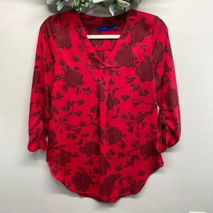 Apt. 9 Red and Black Floral Blouse V-Neck XS